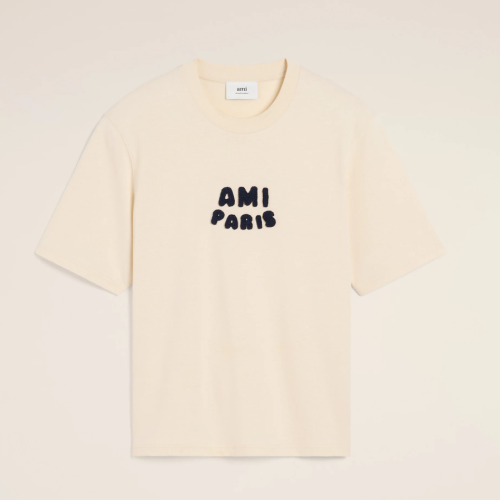 AMi Navy Cotton Ami Paris Patch T-Shirt 아미 베이지 코튼 아미 파리 패치 티셔츠