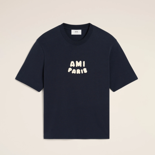 AMi Navy Cotton Ami Paris Patch T-Shirt  베이지 코튼 아미 파리 패치 티셔츠